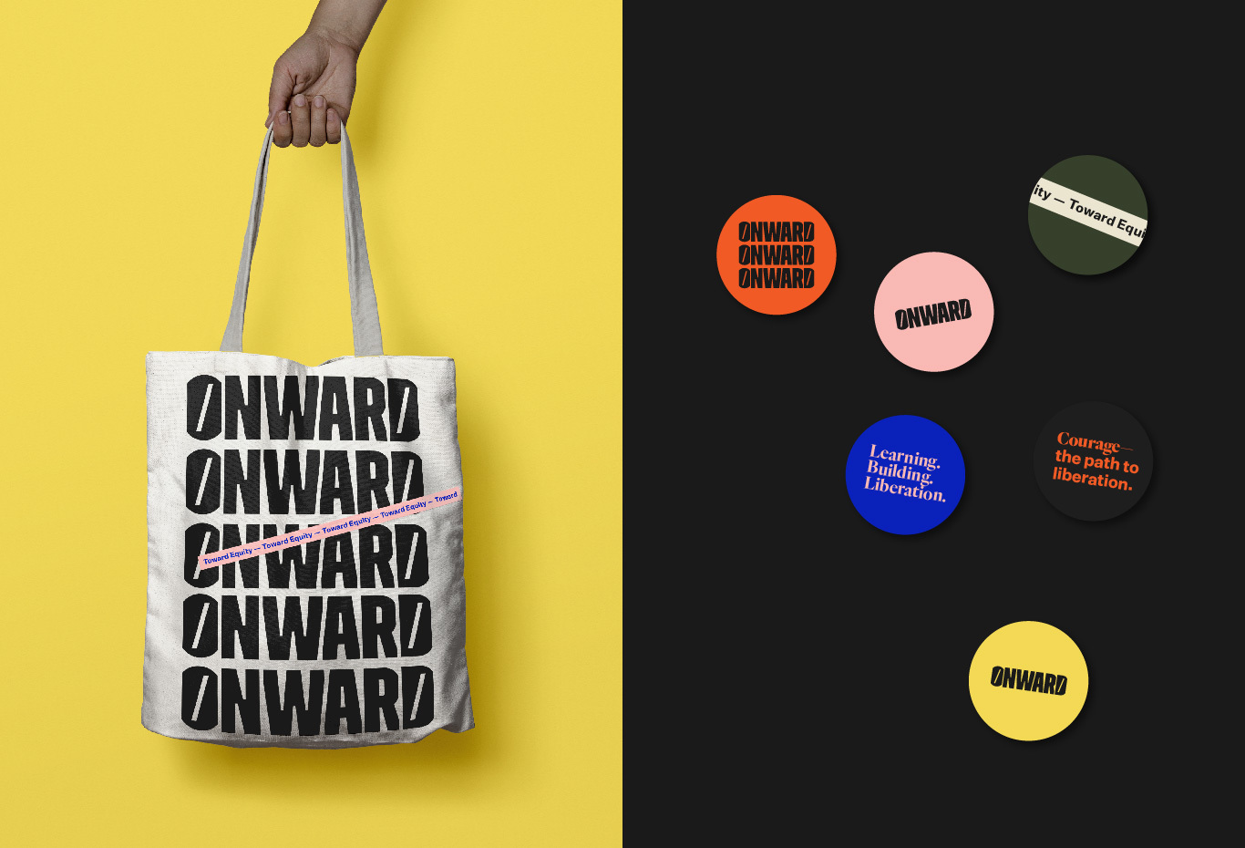 onward tote and stickers