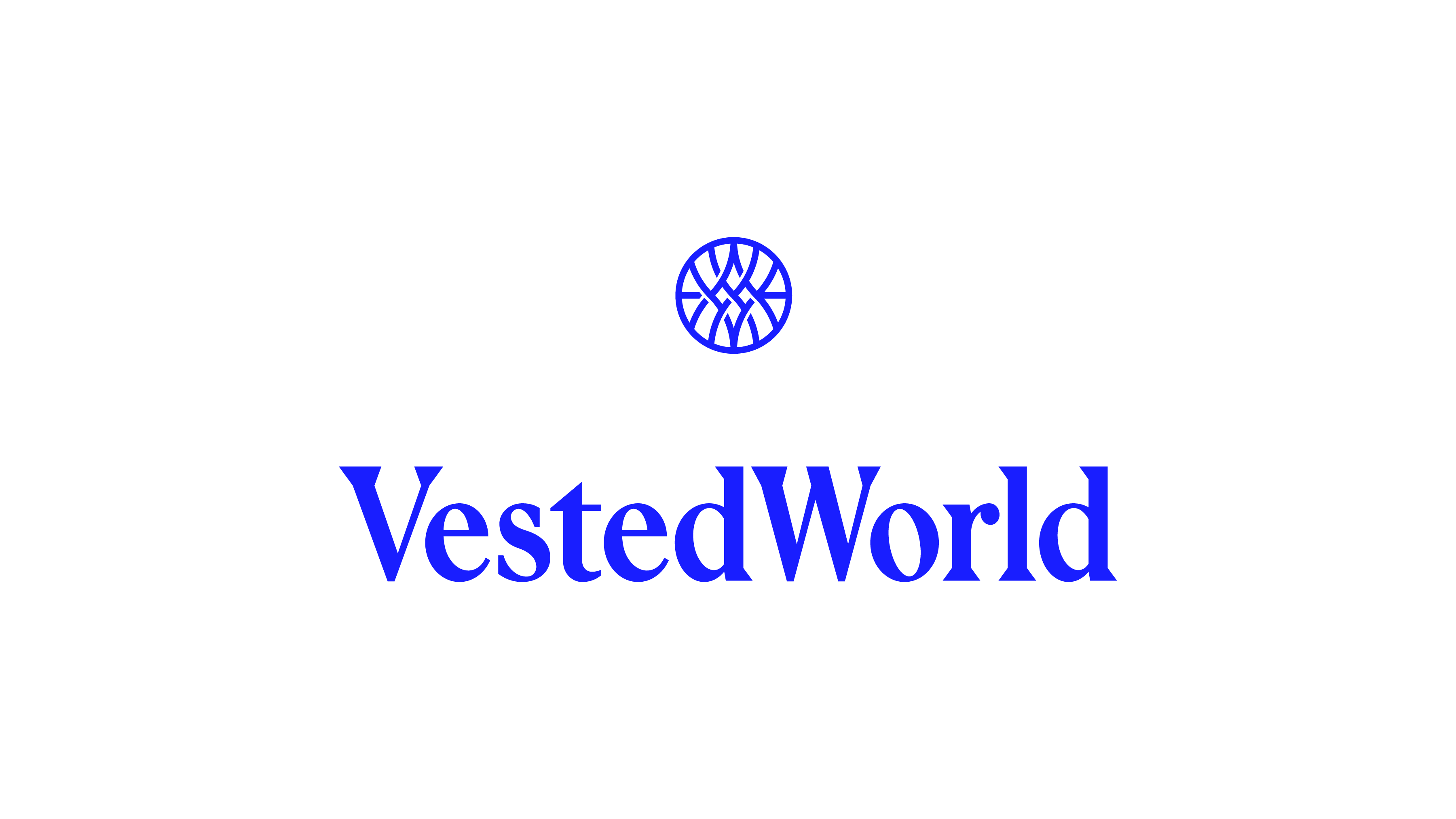 Vested World monogram and wordmark in brand blue